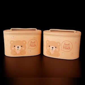 “Sweet as a Peach Bear Makeup Bag Set of 2, Large & Small, Peach, New”